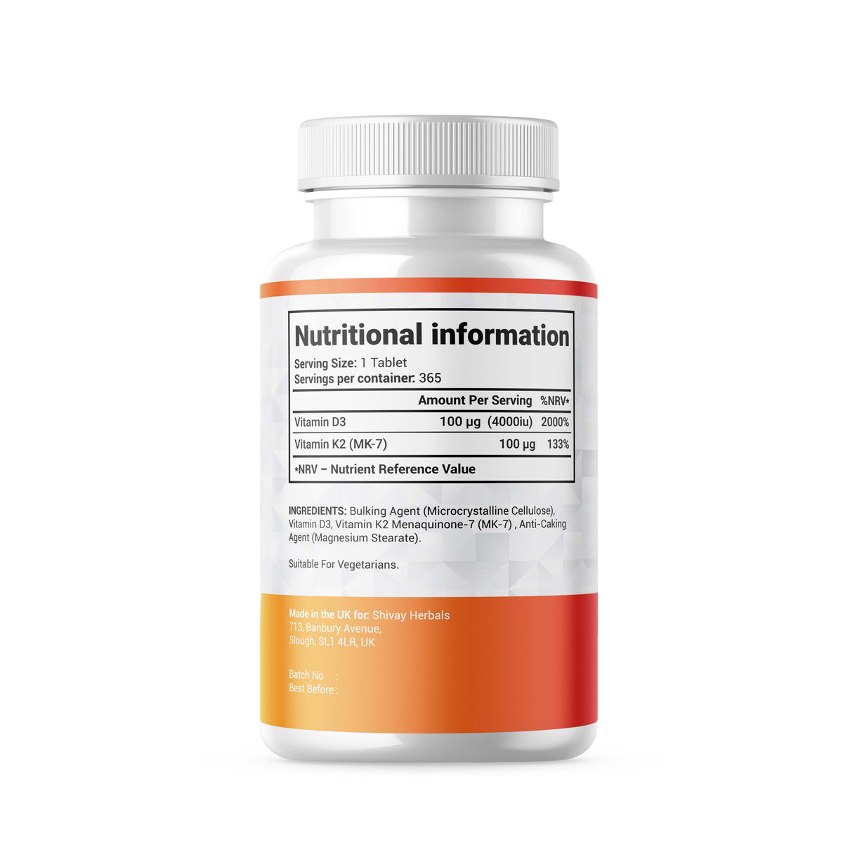 Shivay Herbals Vitamin D3 4000iu & K2 100mcg MK-7 - 365 Vegetarian Tablets - 1 Year Supply - Bone & Immune Support - Made in the UK