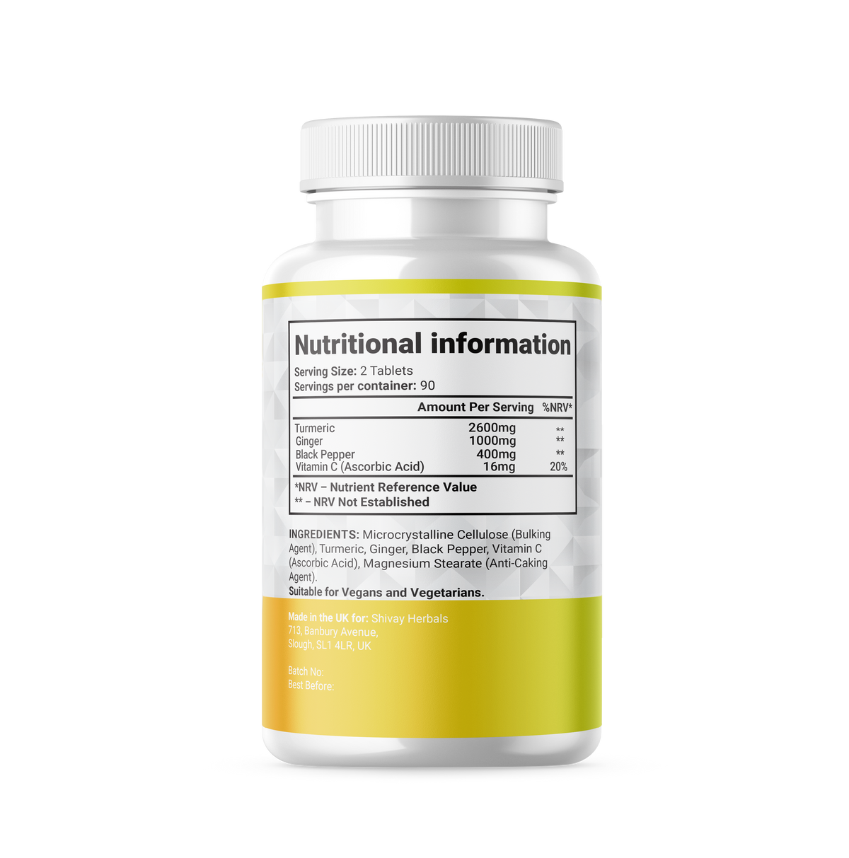 Shivay Herbals Turmeric Curcumin 2600mg - with Ginger, Black Pepper & Vitamin C - 180 Vegan Tablets - 3 Month Supply - Made in the UK