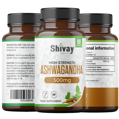 Shivay Herbals Ashwagandha 1000mg Capsules - Root Extract - 90 Vegan Capsules - 45 Day Supply - Made in the UK