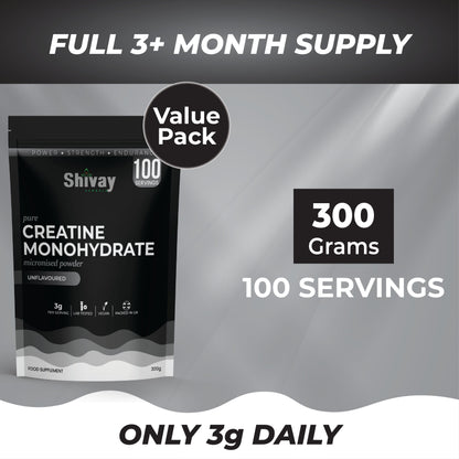 Shivay Herbals Creatine Monohydrate Powder 300g - 100 Servings - Pure Micronised - Unflavoured - Made in the UK