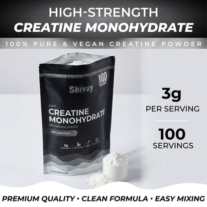 Shivay Herbals Creatine Monohydrate Powder 300g - 100 Servings - Pure Micronised - Unflavoured - Made in the UK