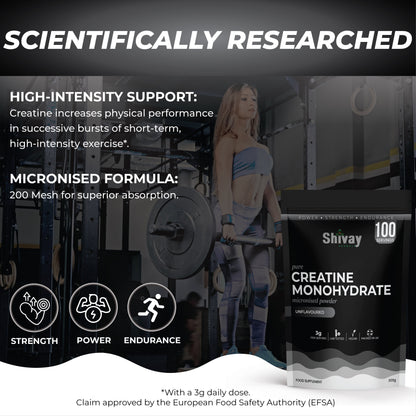 Shivay Herbals Creatine Monohydrate Powder 300g - 100 Servings - Pure Micronised - Unflavoured - Made in the UK