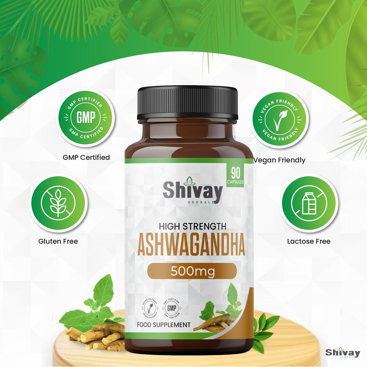 Shivay Herbals Ashwagandha 1000mg Capsules - Root Extract - 90 Vegan Capsules - 45 Day Supply - Made in the UK