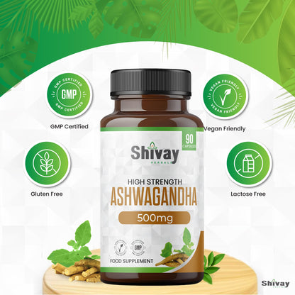 Shivay Herbals Ashwagandha 1000mg Capsules - Root Extract - 90 Vegan Capsules - 45 Day Supply - Made in the UK