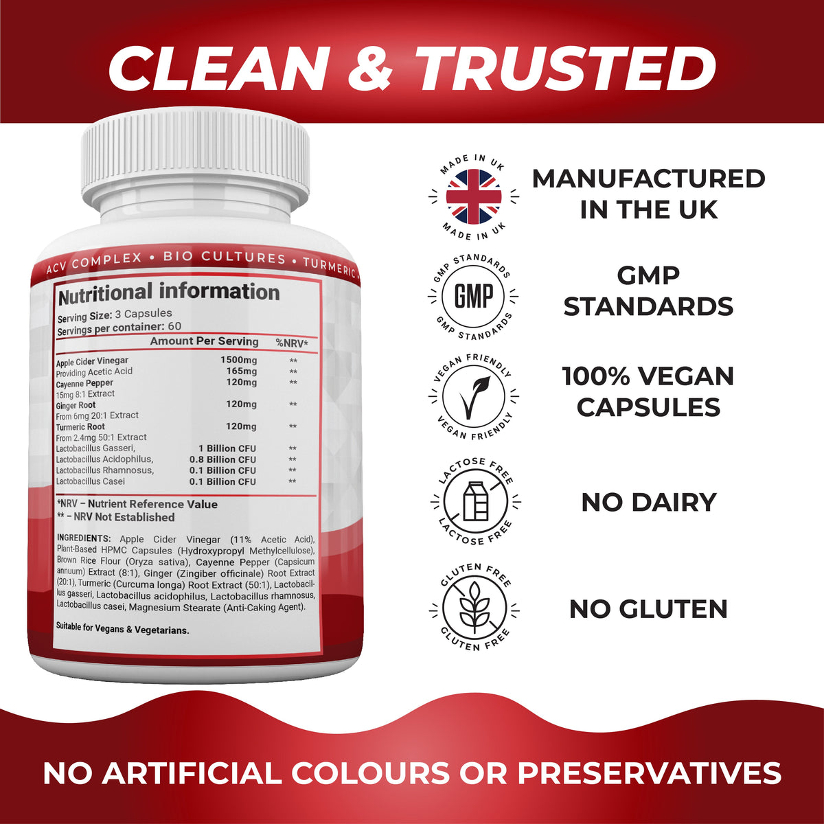 Apple Cider Vinegar Complex with Turmeric, Ginger, Cayenne & Bio Cultures