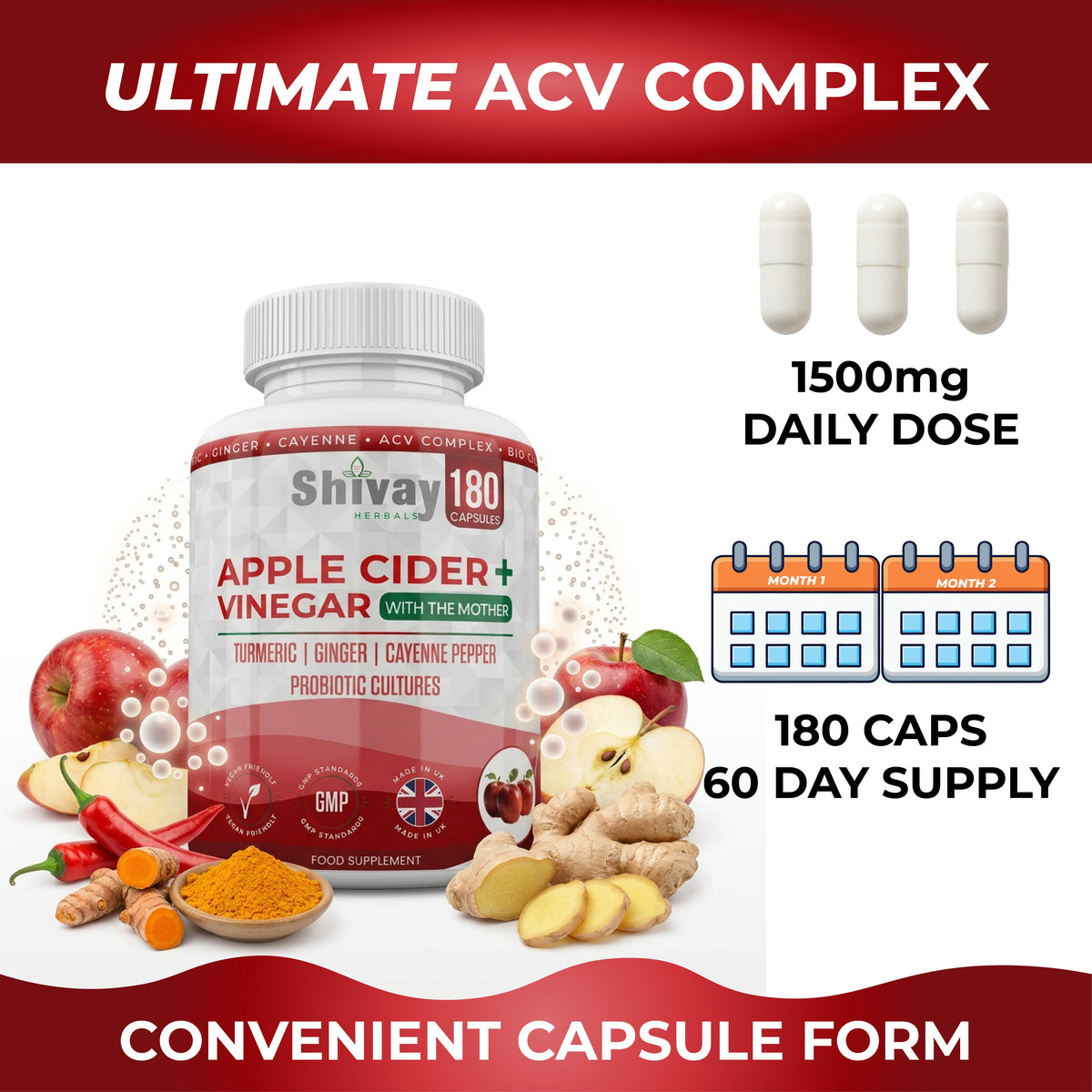 Apple Cider Vinegar Complex with Turmeric, Ginger, Cayenne & Bio Cultures