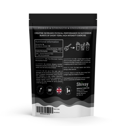 Shivay Herbals Creatine Monohydrate Powder 300g - 100 Servings - Pure Micronised - Unflavoured - Made in the UK