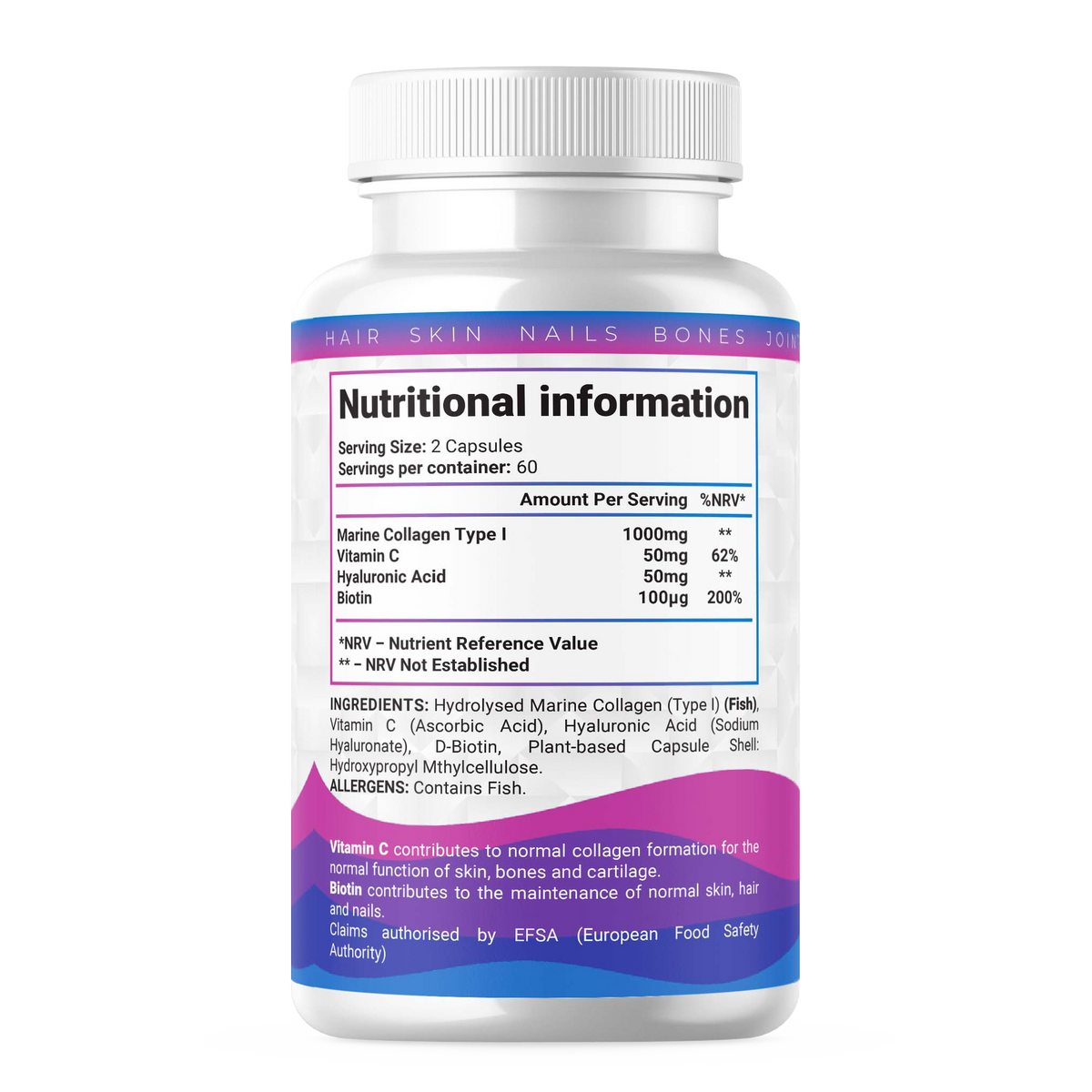 Shivay Herbals Marine Collagen Complex 1000mg - Hydrolysed Type I - with Vitamin C, Hyaluronic Acid & Biotin - 120 Capsules - 2 Month Supply - Made in the UK