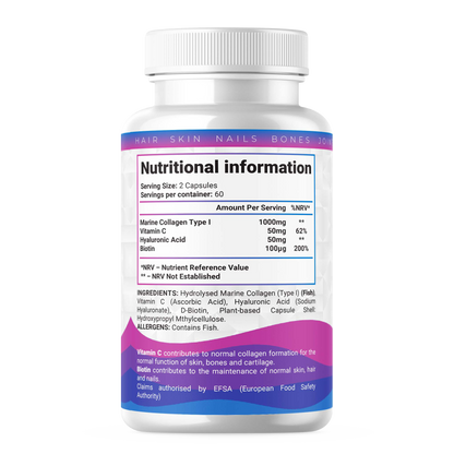 Shivay Herbals Marine Collagen Complex 1000mg - Hydrolysed Type I - with Vitamin C, Hyaluronic Acid & Biotin - 120 Capsules - 2 Month Supply - Made in the UK