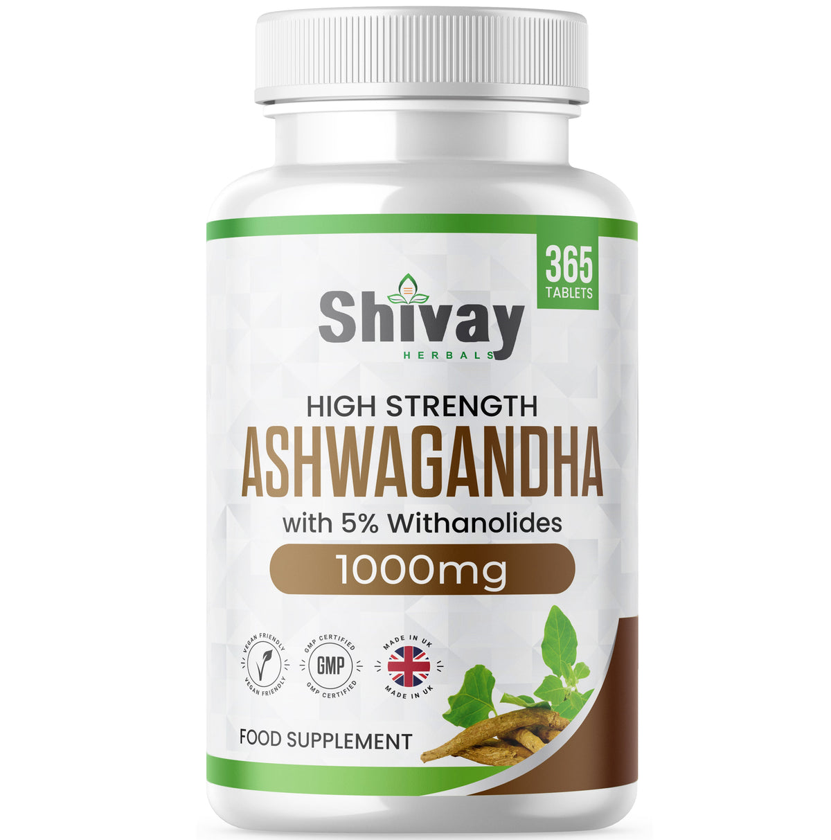 Shivay Herbals Ashwagandha 2000mg root extract 365 vegan tablets 6 month supply - UK made herbal supplement