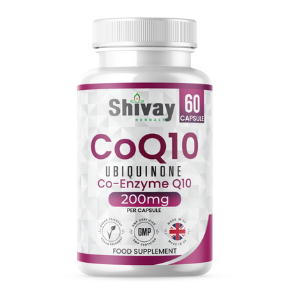 Shivay Herbals CoQ10 200mg pure Ubiquinone 60 vegan capsules 2 month supply - UK made supplement