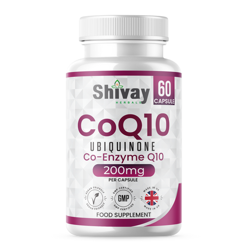 Shivay Herbals CoQ10 200mg pure Ubiquinone 60 vegan capsules 2 month supply - UK made supplement