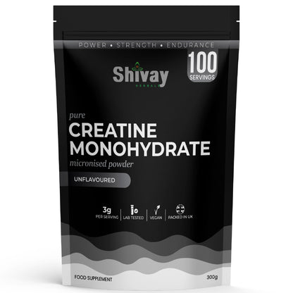 Shivay Herbals Creatine Monohydrate Powder 300g 100 servings micronised unflavoured - UK made sports supplement