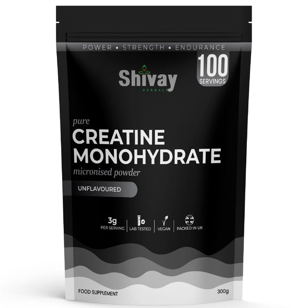 Shivay Herbals Creatine Monohydrate Powder 300g 100 servings micronised unflavoured - UK made sports supplement