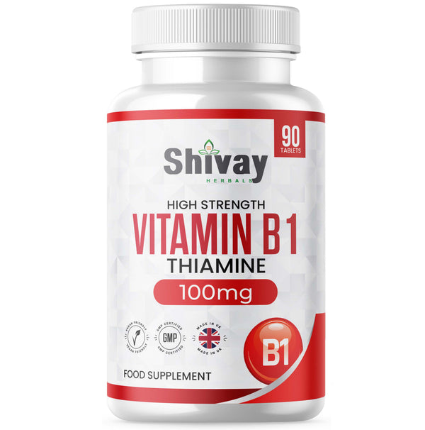 Shivay Herbals Vitamin B1 Thiamine 100mg 90 vegan tablets 3 month supply - energy metabolism nervous system - UK made