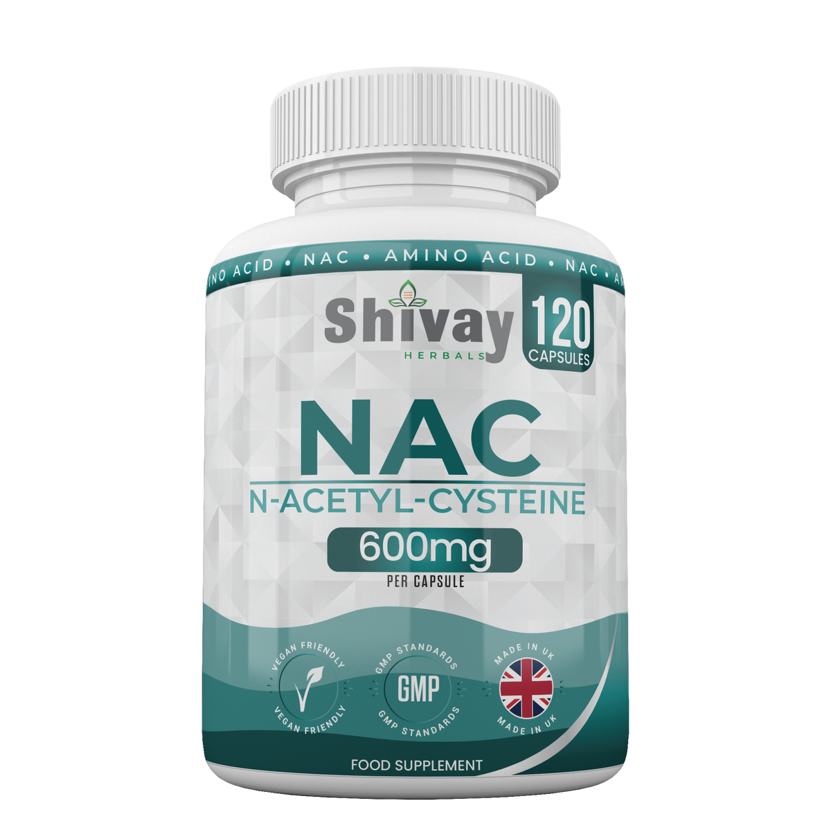 Shivay Herbals NAC N-Acetyl Cysteine 600mg 120 vegan capsules 4 month supply glutathione precursor - UK made supplement