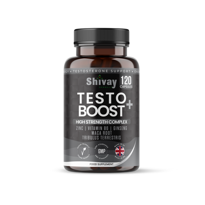 Shivay Herbals Testo Boost Natural Vitality Support - Zinc, B6, Ginseng, Maca & Tribulus - 120 Vegan Capsules - 2 Month Supply - Made in the UK