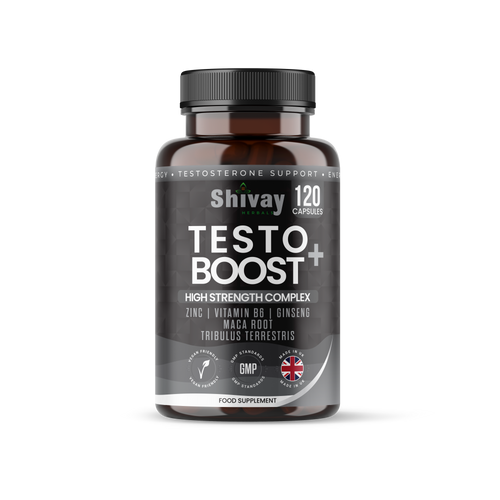 Shivay Herbals Testo Boost Natural Vitality Support - Zinc, B6, Ginseng, Maca & Tribulus - 120 Vegan Capsules - 2 Month Supply - Made in the UK