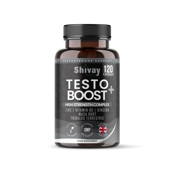 Shivay Herbals Testo Boost Natural Vitality Support - Zinc, B6, Ginseng, Maca & Tribulus - 120 Vegan Capsules - 2 Month Supply - Made in the UK