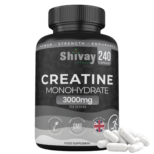 Shivay Herbals Creatine Monohydrate Capsules 240 3000mg per serving 2 month supply - UK made sports supplement