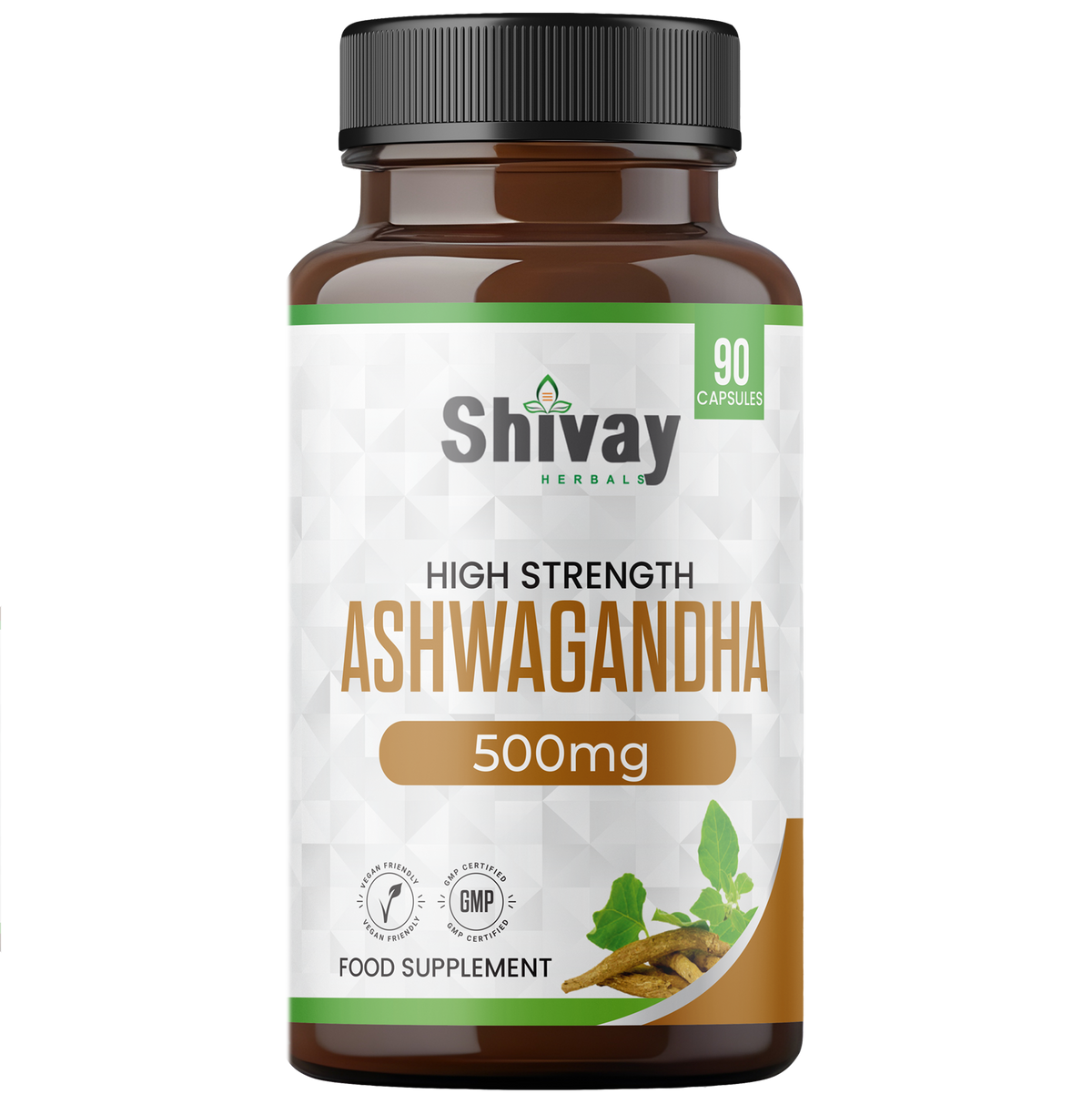 Shivay Herbals Ashwagandha 1000mg root extract capsules 90 vegan capsules 45 day supply - UK made