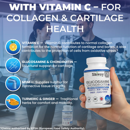 Shivay Herbals Glucosamine & Chondroitin Complex - with MSM, Vitamin C, Turmeric, Ginger & Black Pepper - 120 Capsules - 2 Month Supply - Made in the UK