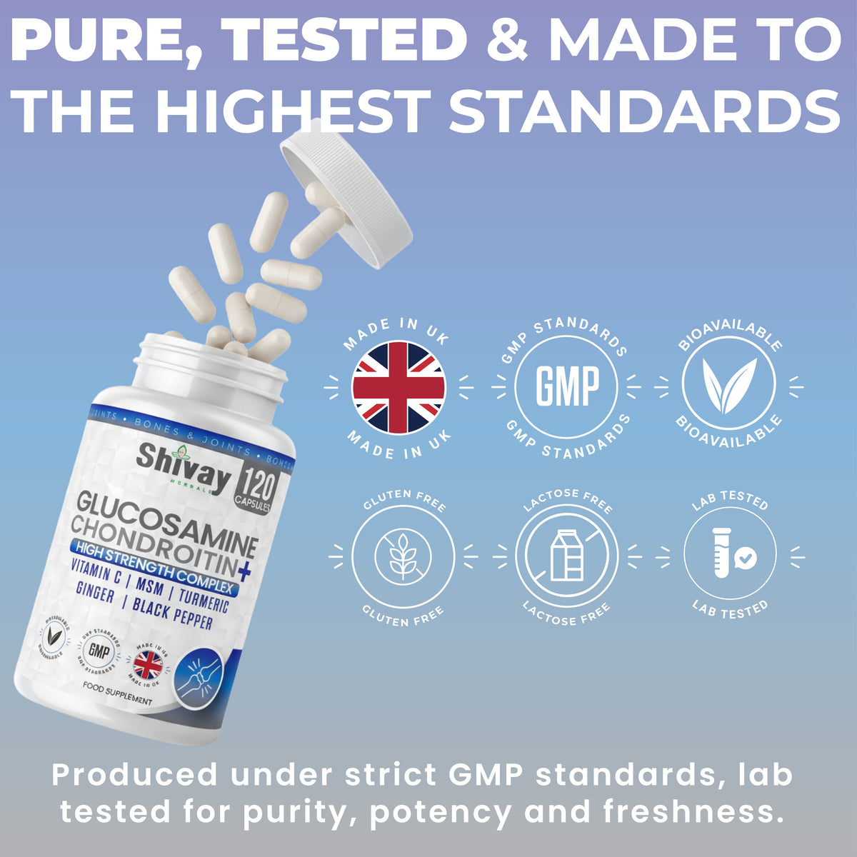 Shivay Herbals Glucosamine & Chondroitin Complex - with MSM, Vitamin C, Turmeric, Ginger & Black Pepper - 120 Capsules - 2 Month Supply - Made in the UK