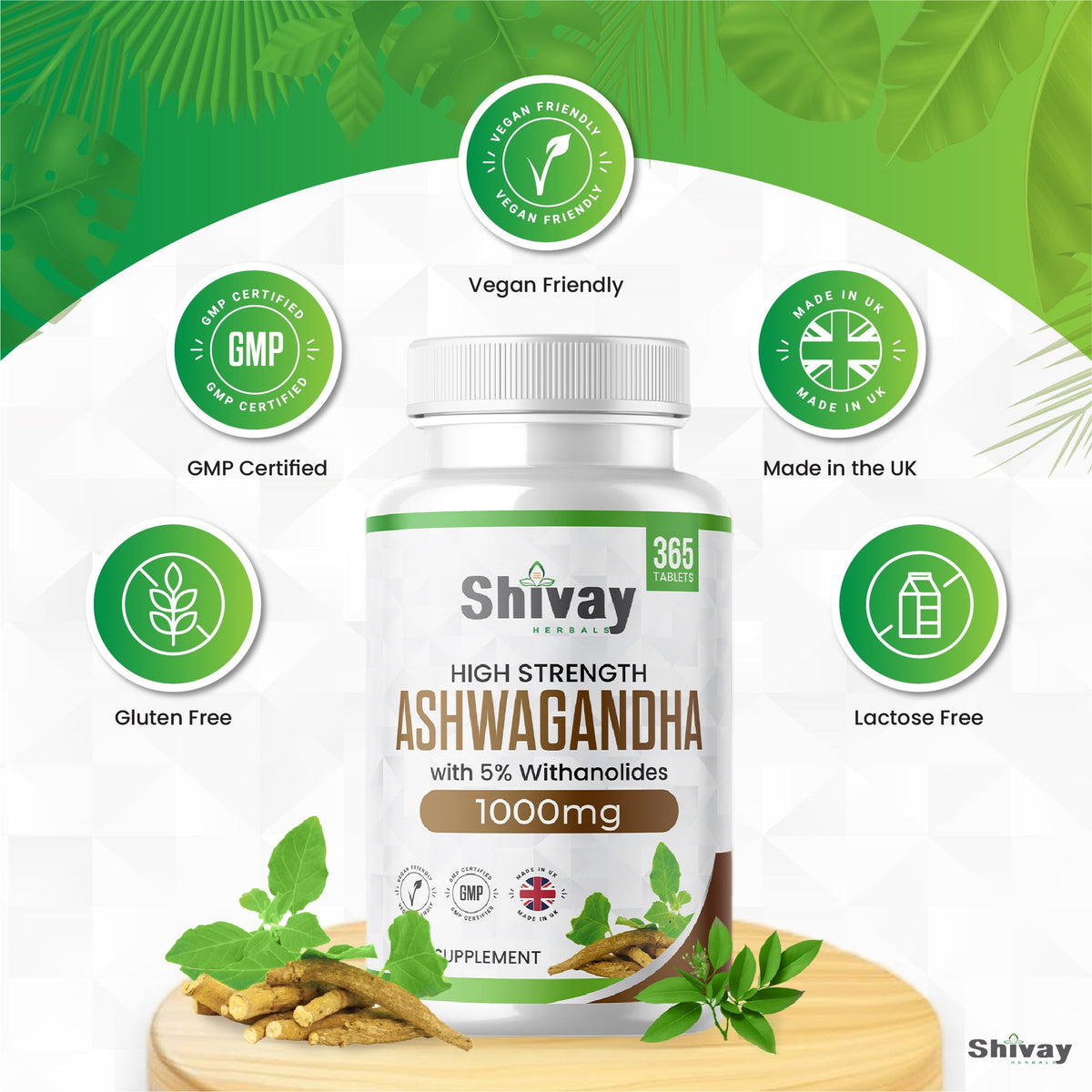 Shivay Herbals Ashwagandha 2000mg - Root Extract - 365 Vegan Tablets - 6 Month Supply - Made in the UK