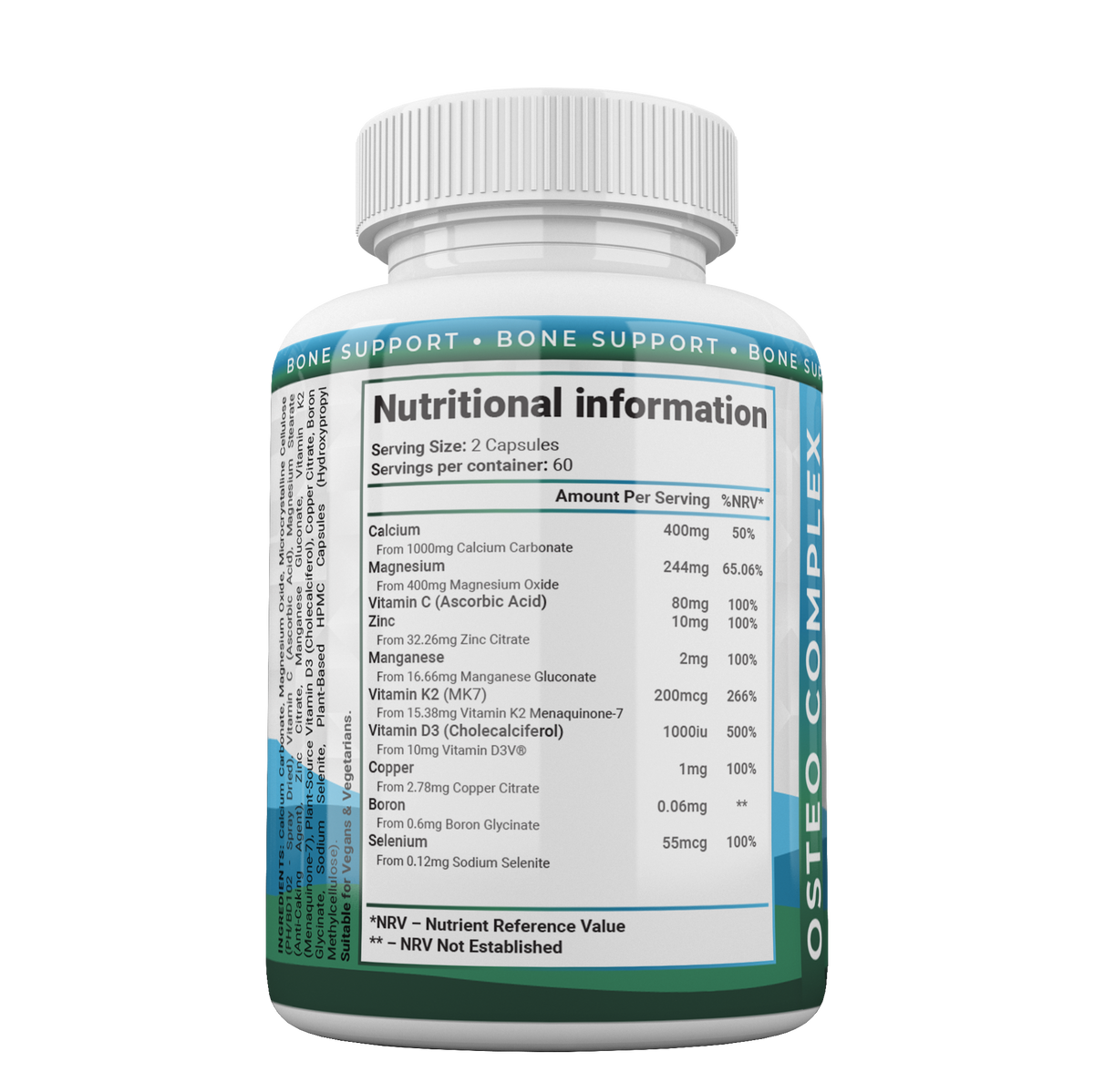 Shivay Herbals Osteo Complex - Calcium, Magnesium, Zinc, D3 & K2 - 10 Nutrients for Bone Support - 120 Vegan Capsules - 2 Month Supply - Made in the UK
