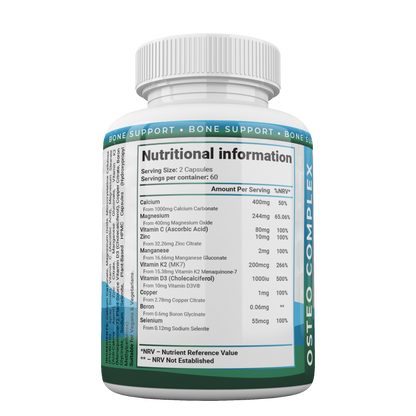 Shivay Herbals Osteo Complex - Calcium, Magnesium, Zinc, D3 & K2 - 10 Nutrients for Bone Support - 120 Vegan Capsules - 2 Month Supply - Made in the UK