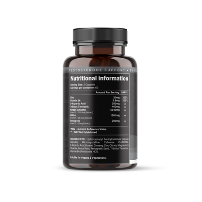 Shivay Herbals Testo Boost Natural Vitality Support - Zinc, B6, Ginseng, Maca & Tribulus - 120 Vegan Capsules - 2 Month Supply - Made in the UK