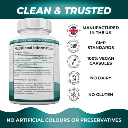 Shivay Herbals NAC N-Acetyl Cysteine 600mg - 120 Vegan Capsules - 4 Month Supply - Glutathione Precursor - Made in the UK