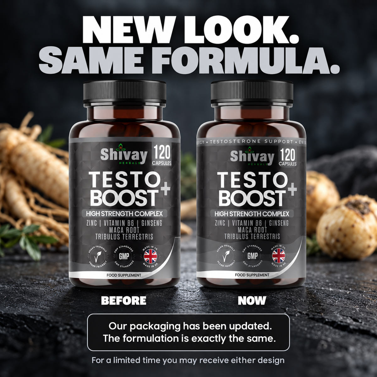 Shivay Herbals Testo Boost Natural Vitality Support - Zinc, B6, Ginseng, Maca & Tribulus - 120 Vegan Capsules - 2 Month Supply - Made in the UK