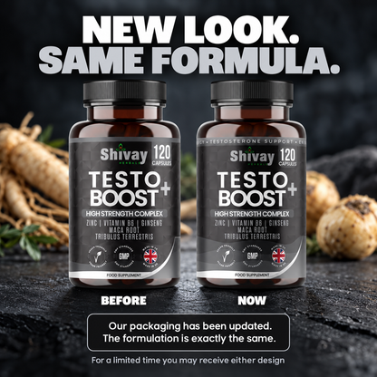 Shivay Herbals Testo Boost Natural Vitality Support - Zinc, B6, Ginseng, Maca & Tribulus - 120 Vegan Capsules - 2 Month Supply - Made in the UK