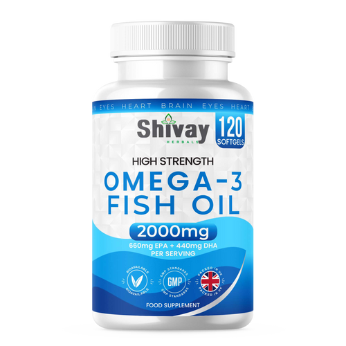 Shivay Herbals Omega 3 Fish Oil 2000mg 120 softgels - 660mg EPA 440mg DHA per serving - 2 month supply - UK made