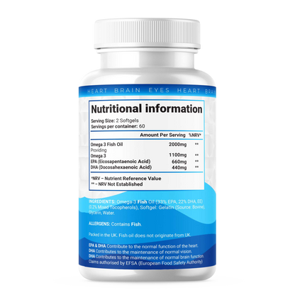 Shivay Herbals Omega 3 Fish Oil 2000mg - 660mg EPA & 440mg DHA per Serving - 120 Softgels - 2 Month Supply - Heart, Brain & Vision - Made in the UK