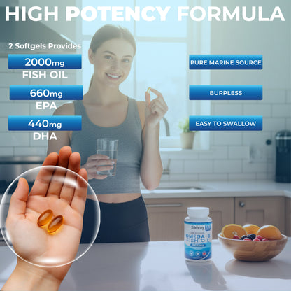 Shivay Herbals Omega 3 Fish Oil 2000mg - 660mg EPA & 440mg DHA per Serving - 120 Softgels - 2 Month Supply - Heart, Brain & Vision - Made in the UK