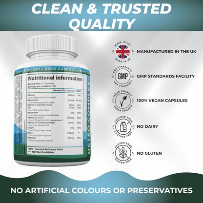 Shivay Herbals Osteo Complex - Calcium, Magnesium, Zinc, D3 & K2 - 10 Nutrients for Bone Support - 120 Vegan Capsules - 2 Month Supply - Made in the UK