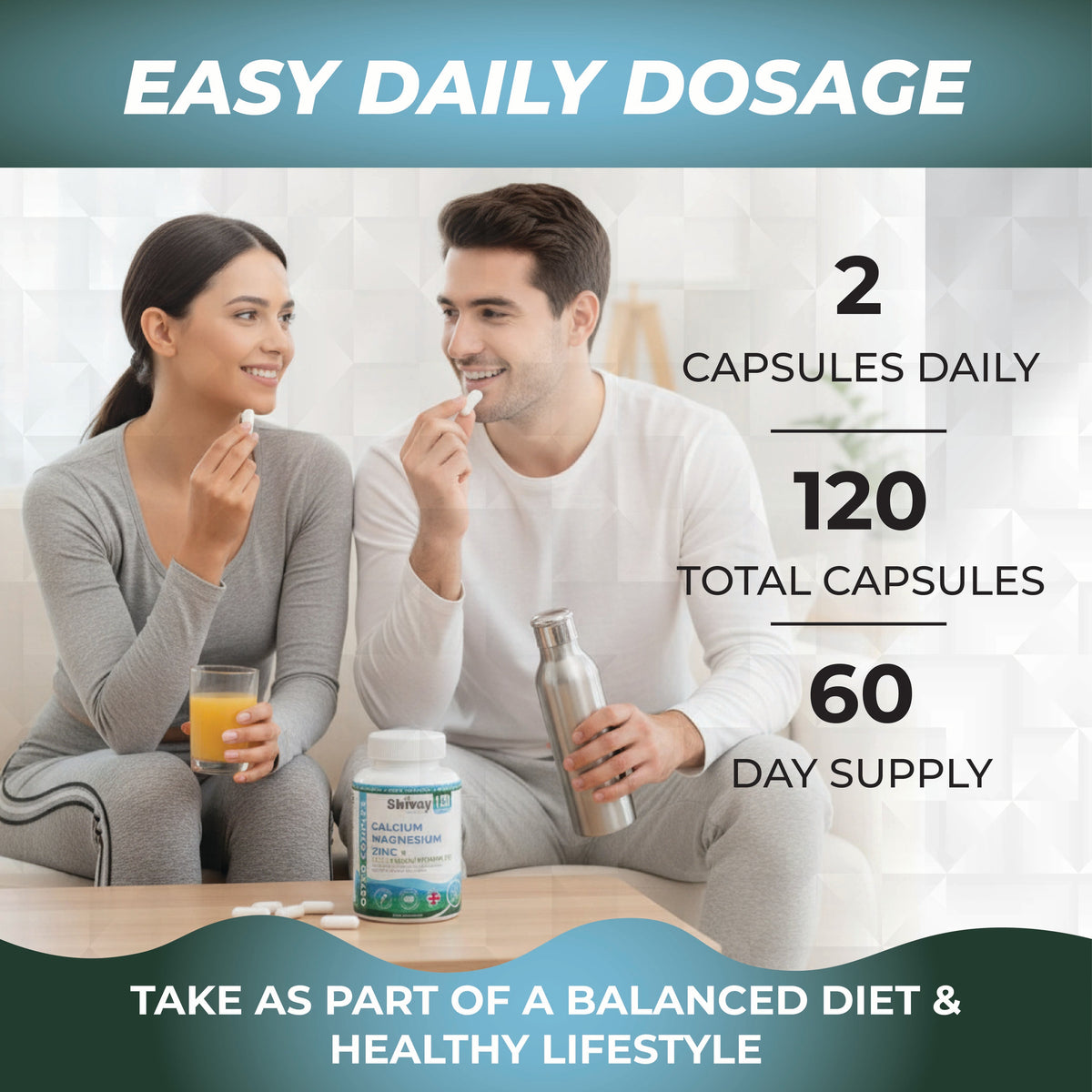 Shivay Herbals Osteo Complex - Calcium, Magnesium, Zinc, D3 & K2 - 10 Nutrients for Bone Support - 120 Vegan Capsules - 2 Month Supply - Made in the UK
