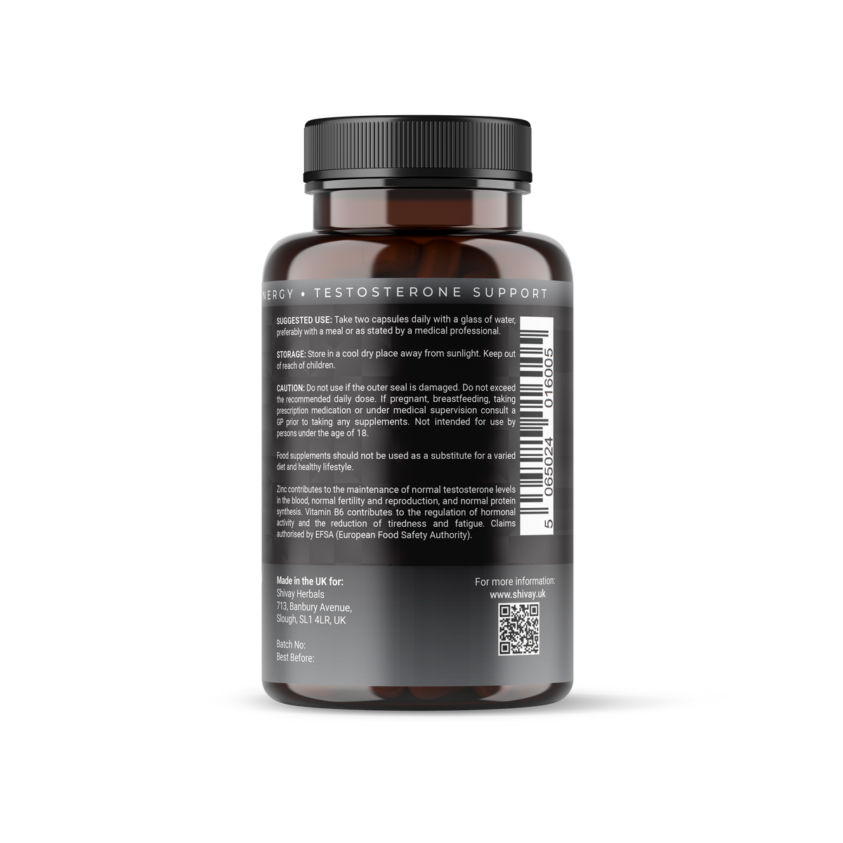Shivay Herbals Testo Boost Natural Vitality Support - Zinc, B6, Ginseng, Maca & Tribulus - 120 Vegan Capsules - 2 Month Supply - Made in the UK
