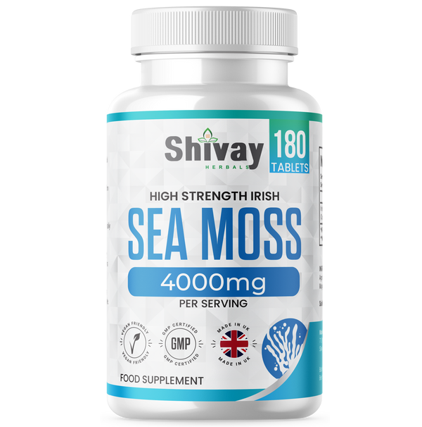Shivay Herbals Irish Sea Moss Extract 4000mg 180 vegan tablets 90 day supply - UK made natural mineral supplement