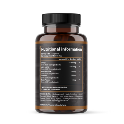 Shivay Herbals Shilajit Complex 5-in-1 - 16000mg Himalayan Shilajit - with Ashwagandha & Lion's Mane - 120 Vegan Capsules - 4 Month Supply - Made in the UK