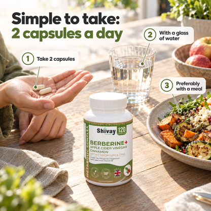 Shivay Herbals Berberine 11-in-1 Complex - with ACV, Cinnamon, Chromium & Zinc - 120 Vegan Capsules - 2 Month Supply - Made in the UK