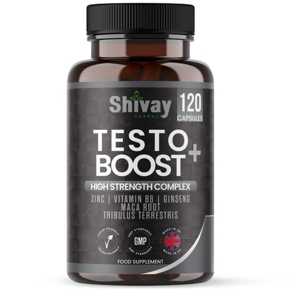 Shivay Herbals Men's Natural Vitality Support 120 vegan capsules with zinc B6 ginseng maca tribulus - 2 month supply - UK made
