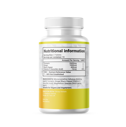 Shivay Herbals Turmeric Curcumin 2600mg - with Ginger, Black Pepper & Vitamin C - 180 Vegan Tablets - 3 Month Supply - Made in the UK