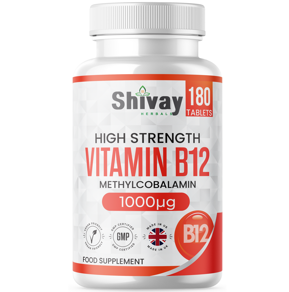 Shivay Herbals Vitamin B12 1000mcg Methylcobalamin 180 vegan tablets 6 month supply - UK made supplement