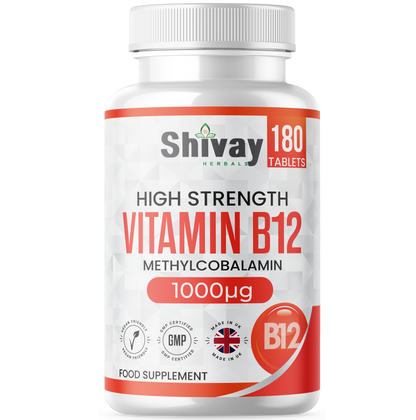 Shivay Herbals Vitamin B12 1000mcg Methylcobalamin 180 vegan tablets 6 month supply - UK made supplement
