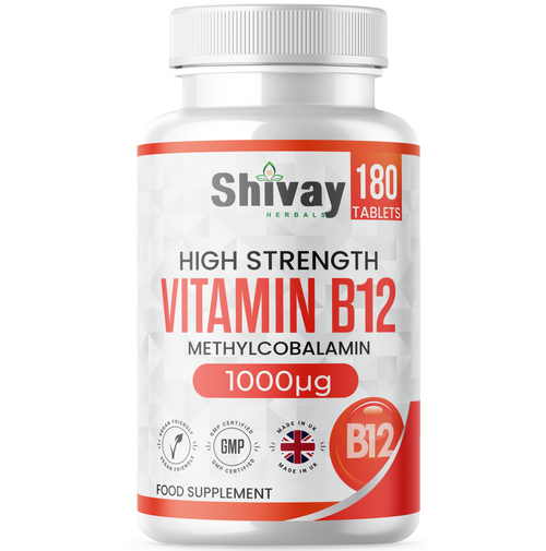 Shivay Herbals Vitamin B12 1000mcg Methylcobalamin 180 vegan tablets 6 month supply - UK made supplement