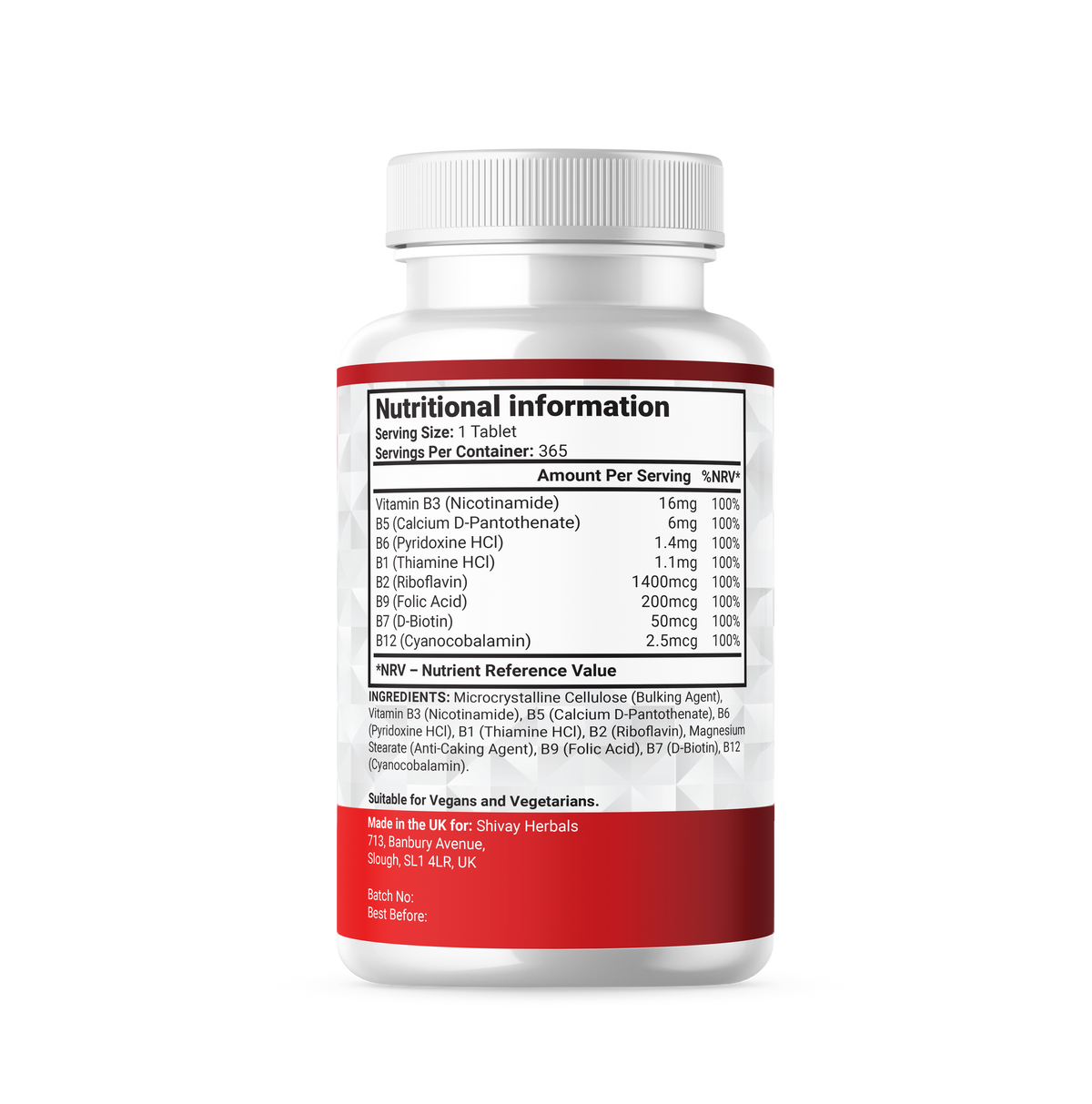 Shivay Herbals Vitamin B Complex - All 8 B Vitamins - 365 Vegan Tablets - 1 Year Supply - Reduction of Tiredness - Made in the UK