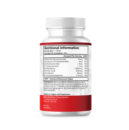 Shivay Herbals Vitamin B Complex - All 8 B Vitamins - 365 Vegan Tablets - 1 Year Supply - Reduction of Tiredness - Made in the UK